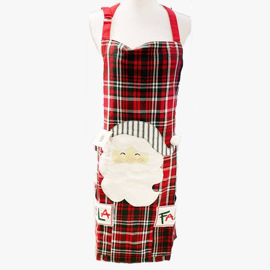 SANTA APPLIQUE ON PLAID APRON