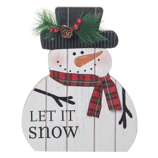 Wood 9.06 in. Multicolored Christmas Snowman Slat Decor