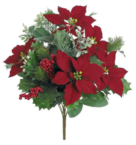 Mixed Poinsettia, Boxwood &, Berry Bush, 20", Red