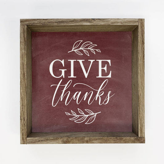 Give Thanks Small Mantel Sign with Aged Oak Frame