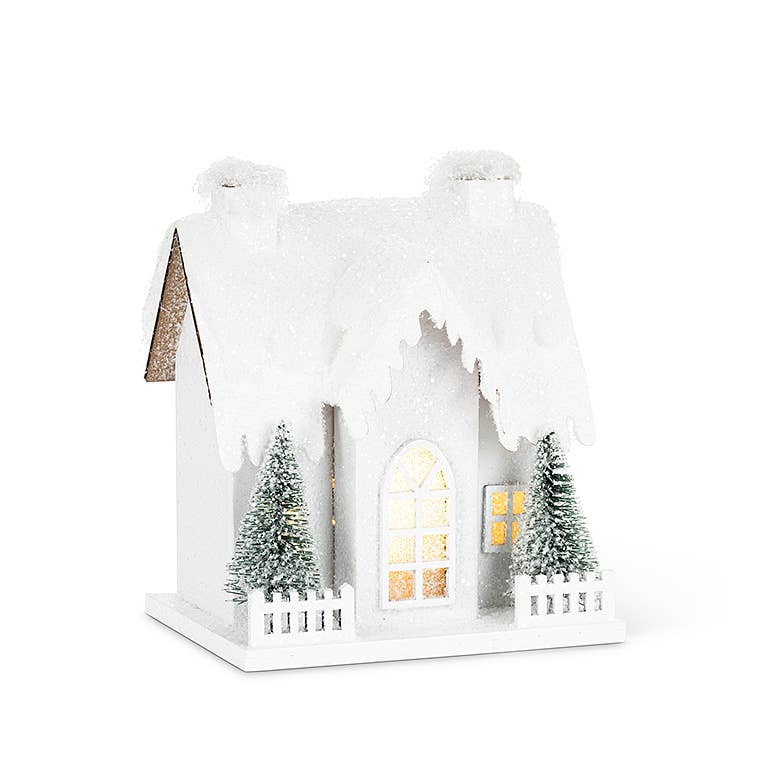 Sm Snowy House w/LED-3.5x4"W